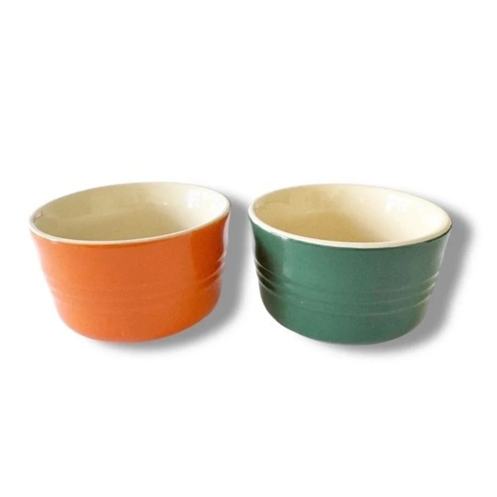 Le Creuset Stoneware Ramekins One Green One Orange Baking  Kitchen Bakeware Fall